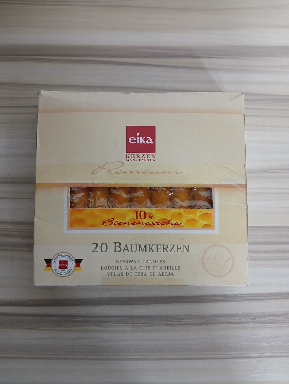 Eika Premium 10% Beeswax Tree Candles Honey Yellow 4" Made in Germany Box of 19